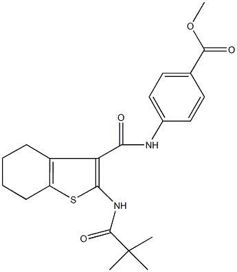 methyl 4-[({2-[(2,2-dimethylpropanoyl)amino]-4,5,6,7-tetrahydro-1-benzothien-3-yl}carbonyl)amino]benzoate Struktur