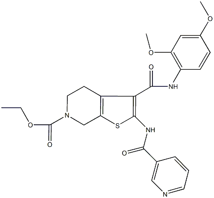 ethyl 3-[(2,4-dimethoxyanilino)carbonyl]-2-[(3-pyridinylcarbonyl)amino]-4,7-dihydrothieno[2,3-c]pyridine-6(5H)-carboxylate Struktur