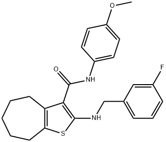 2-[(3-fluorobenzyl)amino]-N-(4-methoxyphenyl)-5,6,7,8-tetrahydro-4H-cyclohepta[b]thiophene-3-carboxamide Struktur