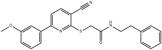 2-{[3-cyano-6-(3-methoxyphenyl)pyridin-2-yl]sulfanyl}-N-(2-phenylethyl)acetamide Struktur