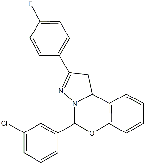 5-(3-chlorophenyl)-2-(4-fluorophenyl)-1,10b-dihydropyrazolo[1,5-c][1,3]benzoxazine Struktur