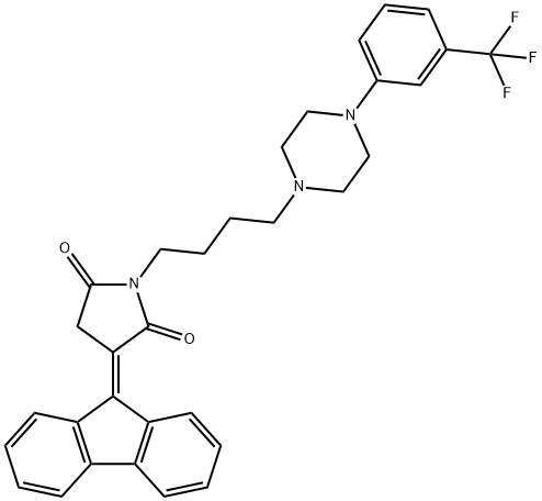 3-(9H-fluoren-9-ylidene)-1-(4-{4-[3-(trifluoromethyl)phenyl]-1-piperazinyl}butyl)-2,5-pyrrolidinedione Struktur