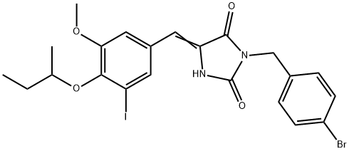 3-(4-bromobenzyl)-5-(4-sec-butoxy-3-iodo-5-methoxybenzylidene)-2,4-imidazolidinedione Struktur