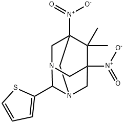 5,7-bisnitro-6,6-dimethyl-2-thien-2-yl-1,3-diazatricyclo[3.3.1.1~3,7~]decane Struktur