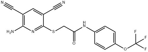 2-[(6-amino-3,5-dicyanopyridin-2-yl)sulfanyl]-N-[4-(trifluoromethoxy)phenyl]acetamide Struktur