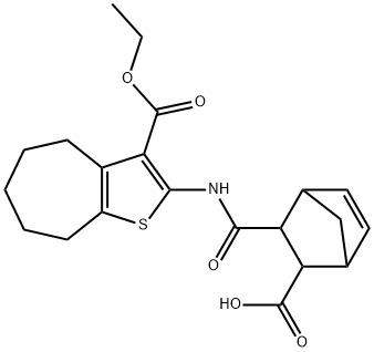 3-({[3-(ethoxycarbonyl)-5,6,7,8-tetrahydro-4H-cyclohepta[b]thien-2-yl]amino}carbonyl)bicyclo[2.2.1]hept-5-ene-2-carboxylic acid Struktur