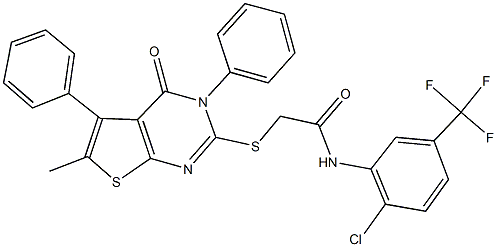 N-[2-chloro-5-(trifluoromethyl)phenyl]-2-[(6-methyl-4-oxo-3,5-diphenyl-3,4-dihydrothieno[2,3-d]pyrimidin-2-yl)sulfanyl]acetamide Struktur