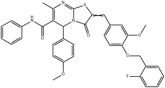 2-{4-[(2-fluorobenzyl)oxy]-3-methoxybenzylidene}-5-(4-methoxyphenyl)-7-methyl-3-oxo-N-phenyl-2,3-dihydro-5H-[1,3]thiazolo[3,2-a]pyrimidine-6-carboxamide Struktur