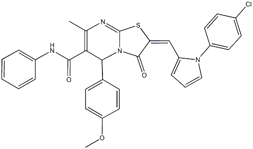 2-{[1-(4-chlorophenyl)-1H-pyrrol-2-yl]methylene}-5-(4-methoxyphenyl)-7-methyl-3-oxo-N-phenyl-2,3-dihydro-5H-[1,3]thiazolo[3,2-a]pyrimidine-6-carboxamide Struktur