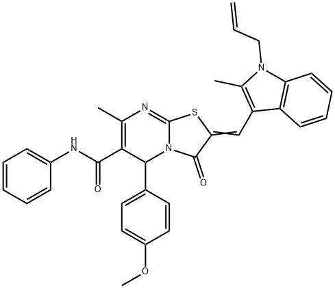 2-[(1-allyl-2-methyl-1H-indol-3-yl)methylene]-5-(4-methoxyphenyl)-7-methyl-3-oxo-N-phenyl-2,3-dihydro-5H-[1,3]thiazolo[3,2-a]pyrimidine-6-carboxamide Struktur