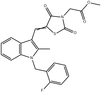 methyl (5-{[1-(2-fluorobenzyl)-2-methyl-1H-indol-3-yl]methylene}-2,4-dioxo-1,3-thiazolidin-3-yl)acetate Struktur