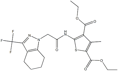 diethyl 3-methyl-5-({[3-(trifluoromethyl)-4,5,6,7-tetrahydro-1H-indazol-1-yl]acetyl}amino)-2,4-thiophenedicarboxylate Struktur