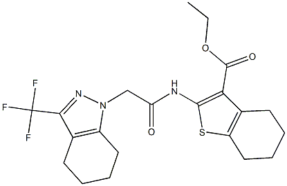 ethyl 2-({[3-(trifluoromethyl)-4,5,6,7-tetrahydro-1H-indazol-1-yl]acetyl}amino)-4,5,6,7-tetrahydro-1-benzothiophene-3-carboxylate Struktur