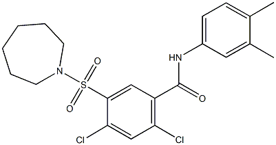 5-(1-azepanylsulfonyl)-2,4-dichloro-N-(3,4-dimethylphenyl)benzamide Struktur