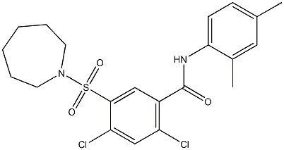 5-(1-azepanylsulfonyl)-2,4-dichloro-N-(2,4-dimethylphenyl)benzamide Struktur