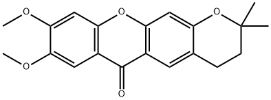 8,9-dimethoxy-2,2-dimethyl-3,4-dihydro-2H,6H-pyrano[3,2-b]xanthen-6-one Struktur