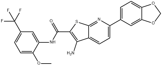 3-amino-6-(1,3-benzodioxol-5-yl)-N-[2-methoxy-5-(trifluoromethyl)phenyl]thieno[2,3-b]pyridine-2-carboxamide Struktur