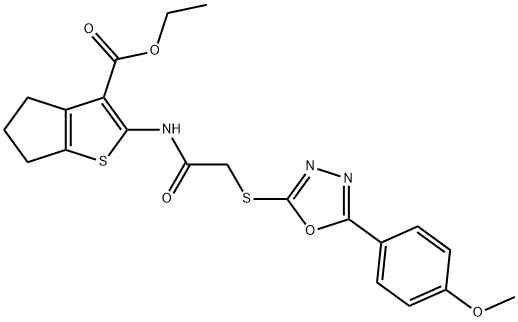 ethyl 2-[({[5-(4-methoxyphenyl)-1,3,4-oxadiazol-2-yl]sulfanyl}acetyl)amino]-5,6-dihydro-4H-cyclopenta[b]thiophene-3-carboxylate Struktur