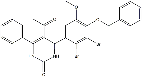 5-acetyl-4-[4-(benzyloxy)-2,3-dibromo-5-methoxyphenyl]-6-phenyl-3,4-dihydropyrimidin-2(1H)-one Struktur