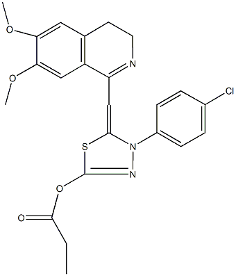 4-(4-chlorophenyl)-5-[(6,7-dimethoxy-3,4-dihydro-1-isoquinolinyl)methylene]-4,5-dihydro-1,3,4-thiadiazol-2-yl propionate Struktur