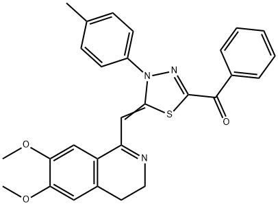 [5-[(6,7-dimethoxy-3,4-dihydro-1-isoquinolinyl)methylene]-4-(4-methylphenyl)-4,5-dihydro-1,3,4-thiadiazol-2-yl](phenyl)methanone Struktur