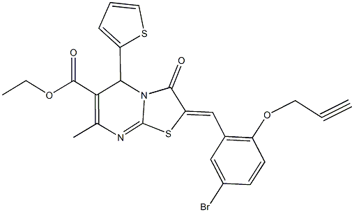 ethyl 2-[5-bromo-2-(2-propynyloxy)benzylidene]-7-methyl-3-oxo-5-(2-thienyl)-2,3-dihydro-5H-[1,3]thiazolo[3,2-a]pyrimidine-6-carboxylate Struktur