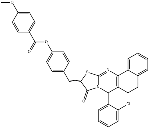 4-[(7-(2-chlorophenyl)-9-oxo-5,7-dihydro-6H-benzo[h][1,3]thiazolo[2,3-b]quinazolin-10(9H)-ylidene)methyl]phenyl 4-methoxybenzoate Struktur