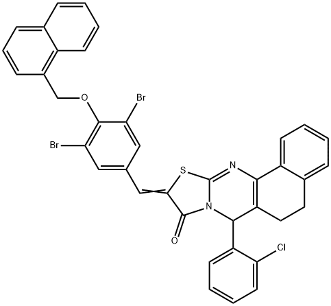 7-(2-chlorophenyl)-10-[3,5-dibromo-4-(1-naphthylmethoxy)benzylidene]-5,7-dihydro-6H-benzo[h][1,3]thiazolo[2,3-b]quinazolin-9(10H)-one Struktur