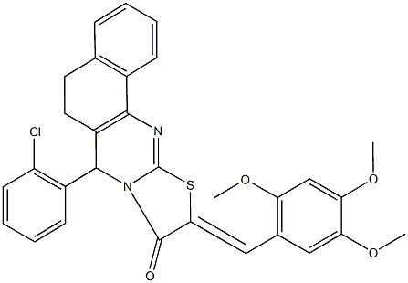 7-(2-chlorophenyl)-10-(2,4,5-trimethoxybenzylidene)-5,7-dihydro-6H-benzo[h][1,3]thiazolo[2,3-b]quinazolin-9(10H)-one Struktur