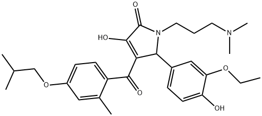 1-[3-(dimethylamino)propyl]-5-(3-ethoxy-4-hydroxyphenyl)-3-hydroxy-4-(4-isobutoxy-2-methylbenzoyl)-1,5-dihydro-2H-pyrrol-2-one Struktur