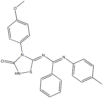 N-[4-(4-methoxyphenyl)-3-oxo-1,2,4-thiadiazolidin-5-ylidene]-N'-(4-methylphenyl)benzenecarboximidamide Struktur