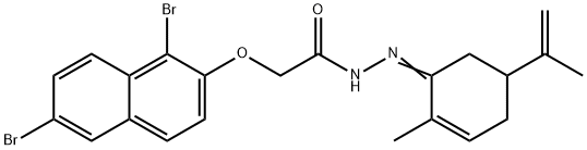 2-[(1,6-dibromo-2-naphthyl)oxy]-N'-(5-isopropenyl-2-methyl-2-cyclohexen-1-ylidene)acetohydrazide Struktur