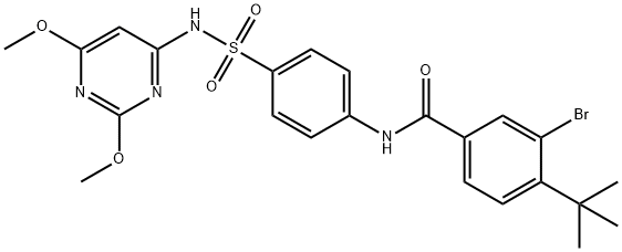 3-bromo-4-tert-butyl-N-(4-{[(2,6-dimethoxy-4-pyrimidinyl)amino]sulfonyl}phenyl)benzamide Struktur