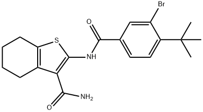 2-[(3-bromo-4-tert-butylbenzoyl)amino]-4,5,6,7-tetrahydro-1-benzothiophene-3-carboxamide Struktur