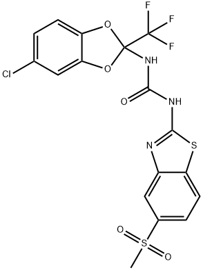 N-[5-chloro-2-(trifluoromethyl)-1,3-benzodioxol-2-yl]-N'-[5-(methylsulfonyl)-1,3-benzothiazol-2-yl]urea Struktur