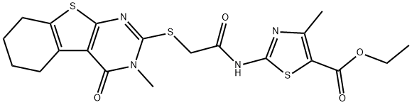 ethyl 4-methyl-2-({[(3-methyl-4-oxo-3,4,5,6,7,8-hexahydro[1]benzothieno[2,3-d]pyrimidin-2-yl)sulfanyl]acetyl}amino)-1,3-thiazole-5-carboxylate Struktur