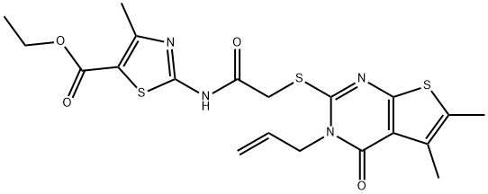 ethyl 2-({[(3-allyl-5,6-dimethyl-4-oxo-3,4-dihydrothieno[2,3-d]pyrimidin-2-yl)sulfanyl]acetyl}amino)-4-methyl-1,3-thiazole-5-carboxylate Struktur