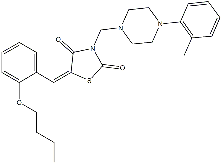 5-(2-butoxybenzylidene)-3-{[4-(2-methylphenyl)-1-piperazinyl]methyl}-1,3-thiazolidine-2,4-dione Struktur