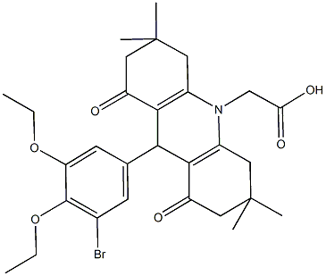 (9-(3-bromo-4,5-diethoxyphenyl)-3,3,6,6-tetramethyl-1,8-dioxo-2,3,4,5,6,7,8,9-octahydro-10(1H)-acridinyl)acetic acid Struktur