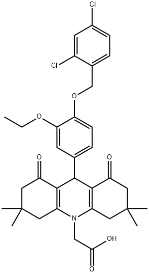 (9-{4-[(2,4-dichlorobenzyl)oxy]-3-ethoxyphenyl}-3,3,6,6-tetramethyl-1,8-dioxo-2,3,4,5,6,7,8,9-octahydro-10(1H)-acridinyl)acetic acid Struktur