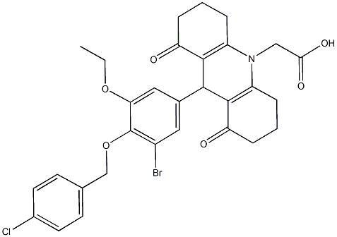 (9-{3-bromo-4-[(4-chlorobenzyl)oxy]-5-ethoxyphenyl}-1,8-dioxo-2,3,4,5,6,7,8,9-octahydro-10(1H)-acridinyl)acetic acid Struktur