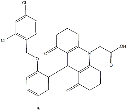 (9-{5-bromo-2-[(2,4-dichlorobenzyl)oxy]phenyl}-1,8-dioxo-2,3,4,5,6,7,8,9-octahydro-10(1H)-acridinyl)acetic acid Struktur