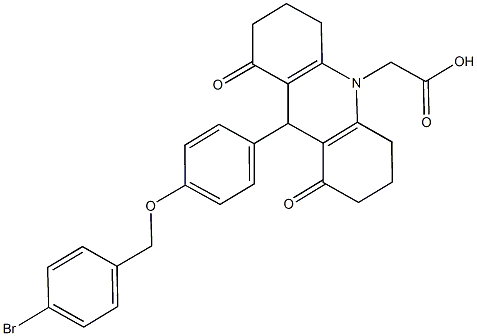 (9-{4-[(4-bromobenzyl)oxy]phenyl}-1,8-dioxo-2,3,4,5,6,7,8,9-octahydro-10(1H)-acridinyl)acetic acid Struktur