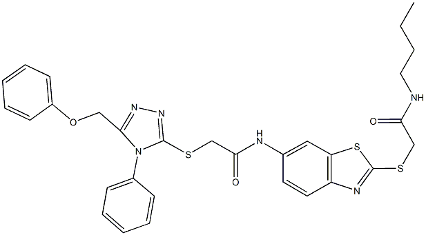 N-(2-{[2-(butylamino)-2-oxoethyl]sulfanyl}-1,3-benzothiazol-6-yl)-2-{[5-(phenoxymethyl)-4-phenyl-4H-1,2,4-triazol-3-yl]sulfanyl}acetamide Struktur