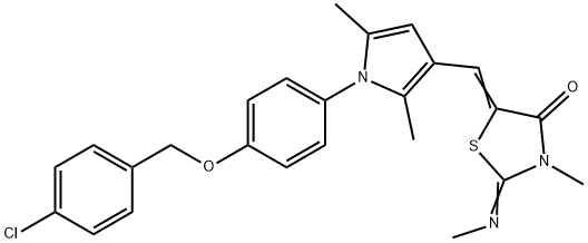 5-[(1-{4-[(4-chlorobenzyl)oxy]phenyl}-2,5-dimethyl-1H-pyrrol-3-yl)methylene]-3-methyl-2-(methylimino)-1,3-thiazolidin-4-one Struktur