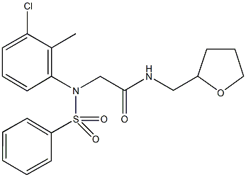 2-[3-chloro-2-methyl(phenylsulfonyl)anilino]-N-(tetrahydro-2-furanylmethyl)acetamide Struktur