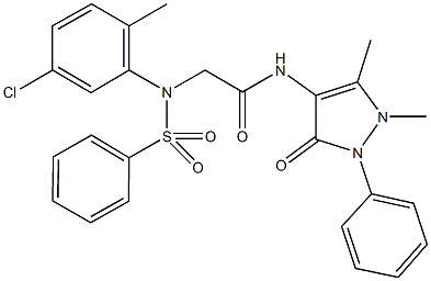 2-[5-chloro-2-methyl(phenylsulfonyl)anilino]-N-(1,5-dimethyl-3-oxo-2-phenyl-2,3-dihydro-1H-pyrazol-4-yl)acetamide Struktur