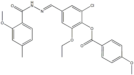 2-chloro-6-ethoxy-4-[2-(2-methoxy-4-methylbenzoyl)carbohydrazonoyl]phenyl 4-methoxybenzoate Struktur