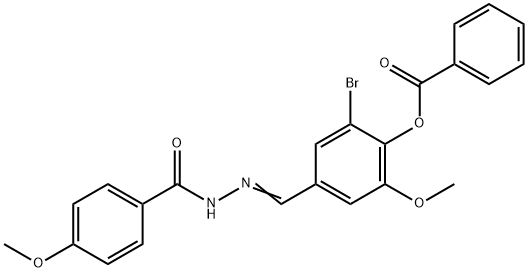 2-bromo-6-methoxy-4-[2-(4-methoxybenzoyl)carbohydrazonoyl]phenyl benzoate Struktur