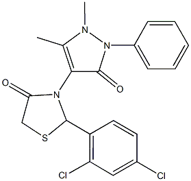 2-(2,4-dichlorophenyl)-3-(1,5-dimethyl-3-oxo-2-phenyl-2,3-dihydro-1H-pyrazol-4-yl)-1,3-thiazolidin-4-one Struktur